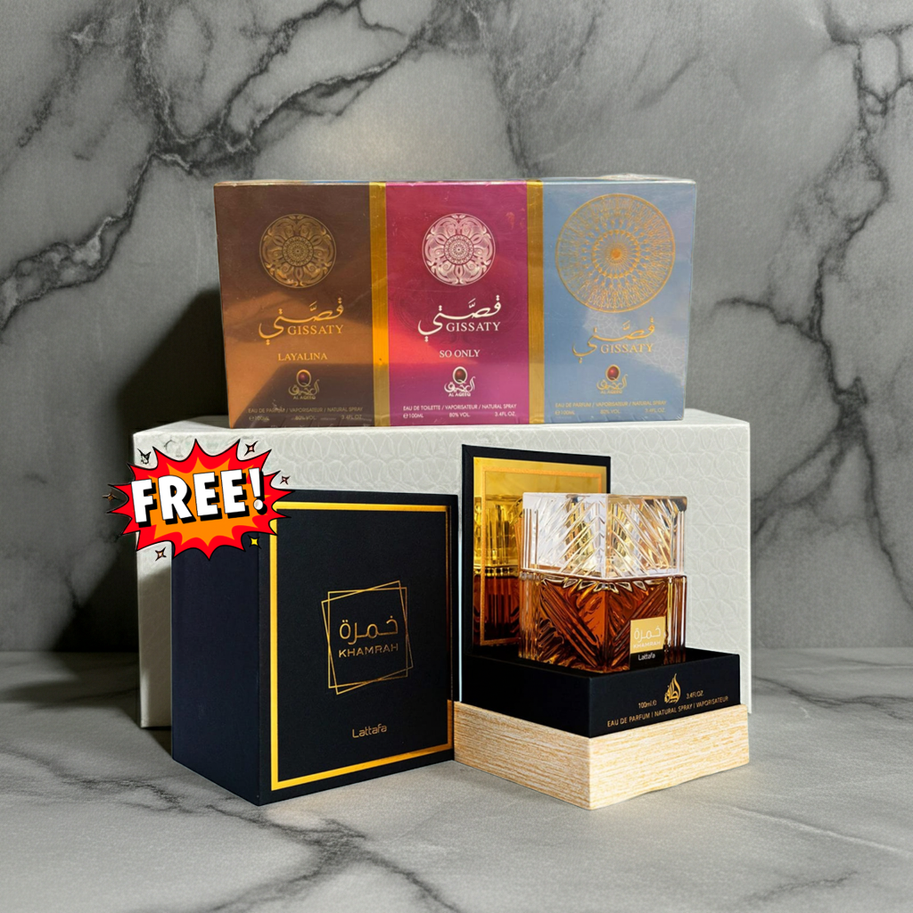 Qissa Box Set + Khamrah Perfume by Lattafa