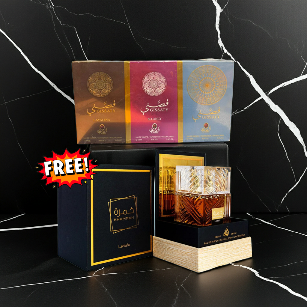 Qissa Box Set + Khamrah Perfume by Lattafa